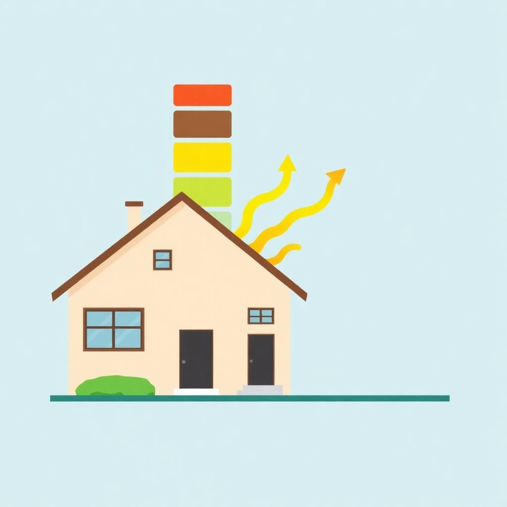 Illustration d'une maison avec étiquette énergétique du DPE — classes A à G
